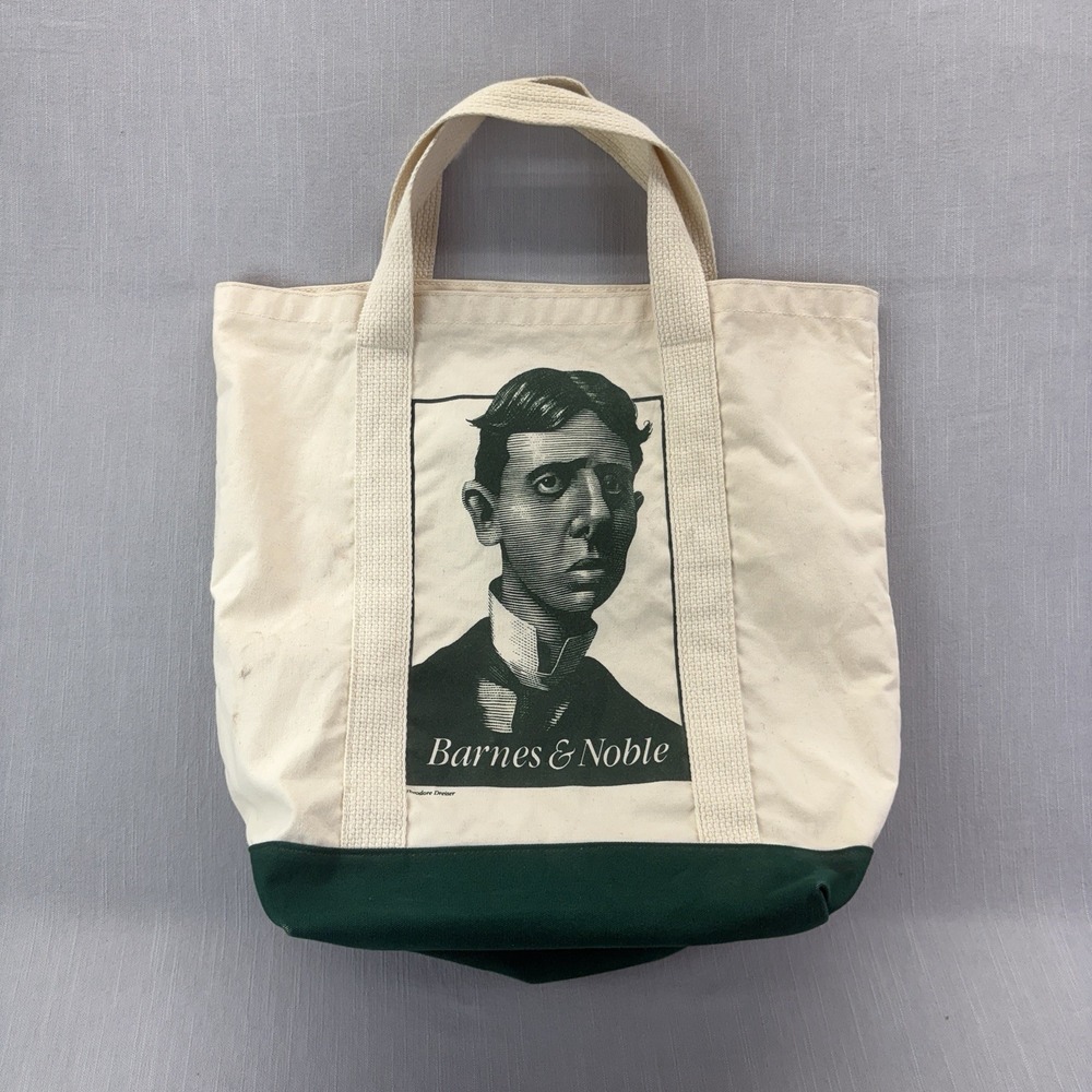 Barnes & Noble Theodore Dreiser Canvas Book Tote Bag Green & Natural Shopper